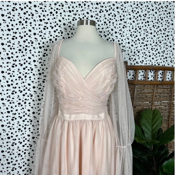 NEW Eloquii | Nabela Blush Pink Puff Sleeve Tulle Plus Size Midi Cocktail Dress - Picture 5 of 6